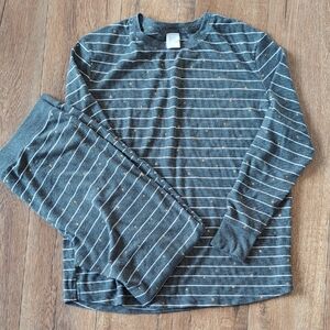 Stars Above Charcoal and White Striped Thermal Pajama Set